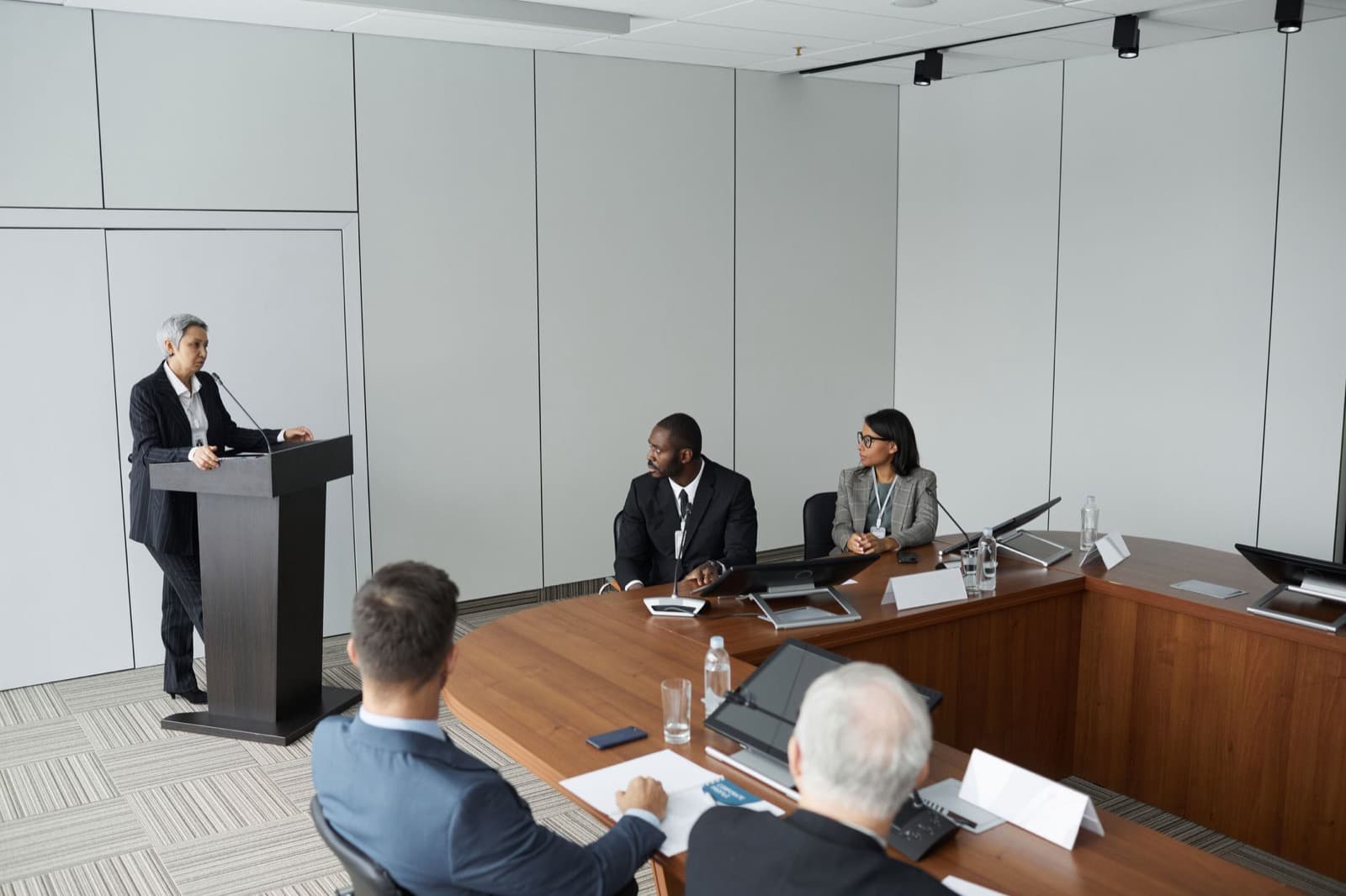 A boardroom set up for a client meeting